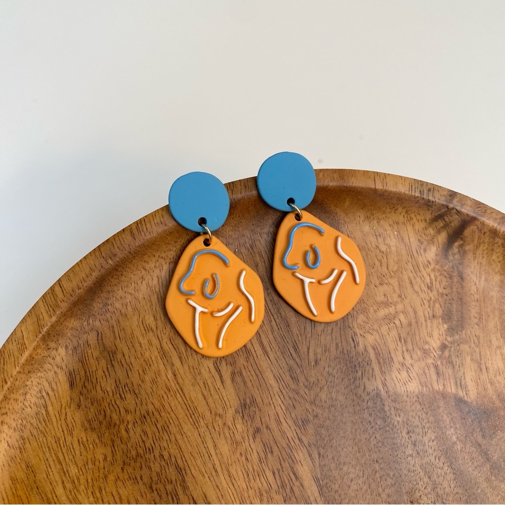 4/$15 Blue and Orange Abstract Earrings